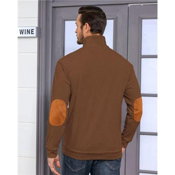 Mens Corduroy Sweatshirt Long Sleeve Button Pullover Stand Collar Thermal Top - Picture 4 of 7